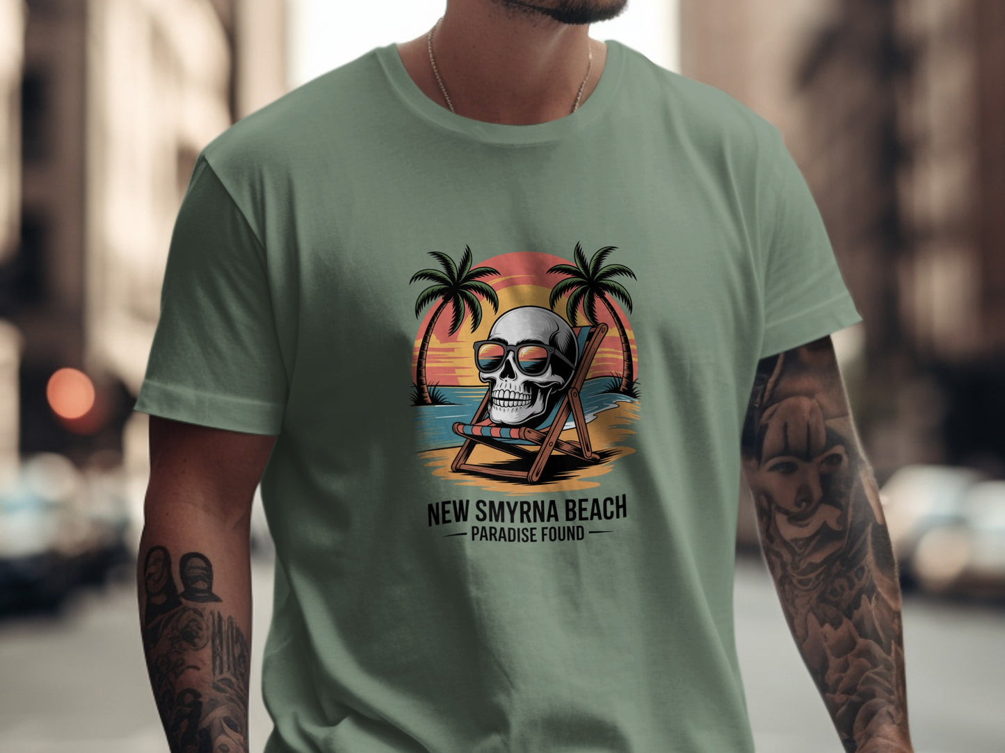 New Smyrna Beach Paradise Found Skull T-Shirt product type