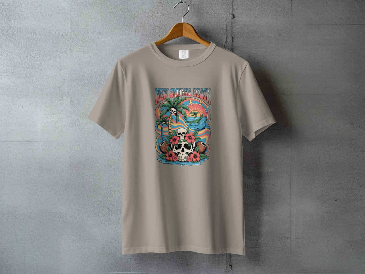 Colorful Skull with Flamingo Beach T-shirt product type