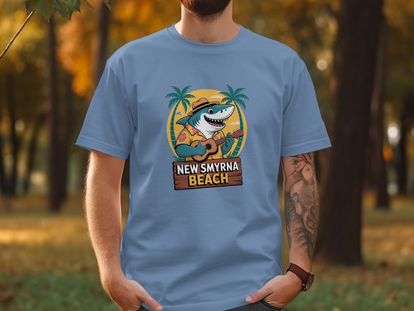 New Smyrna Beach Shark and Guitar Graphic Tee product