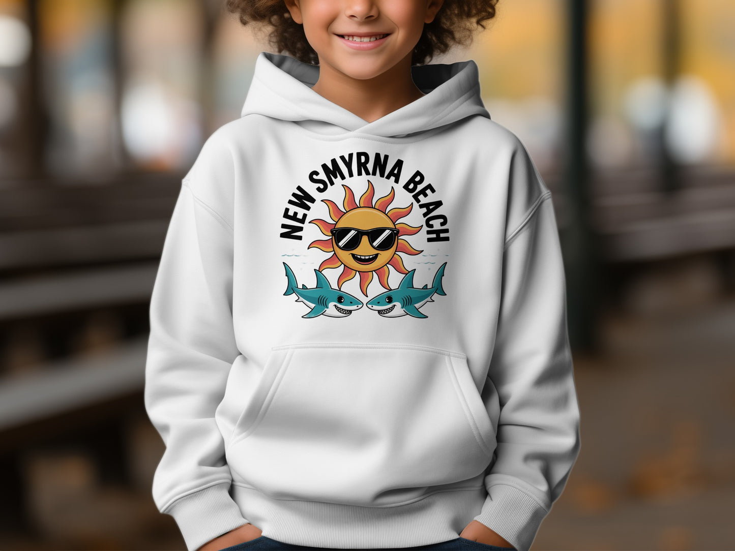 New Smyrna Beach Sun and Sharks Graphic Hoodie product