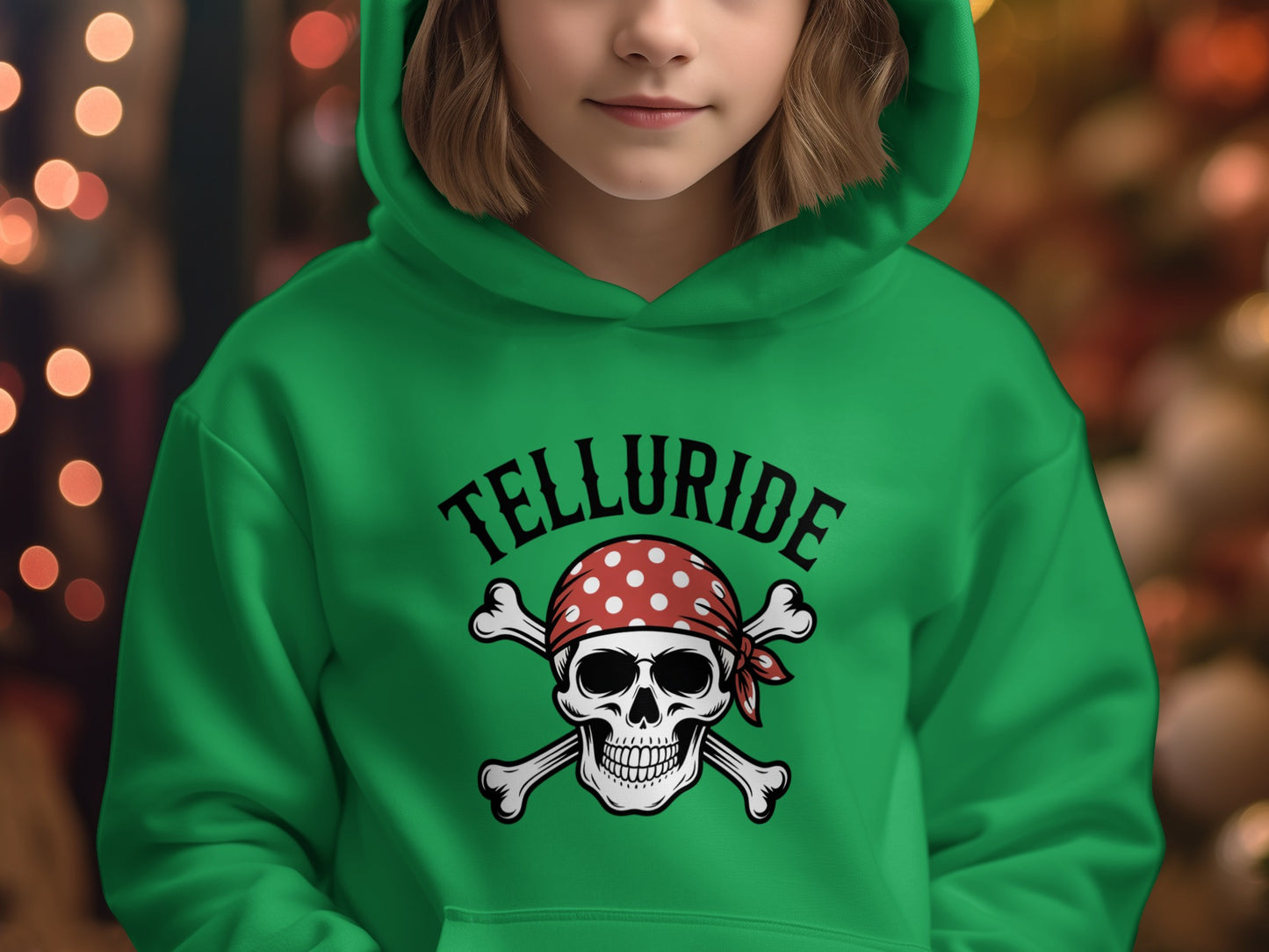 Telluride Pirate Skull Green Youth Hoodie product
