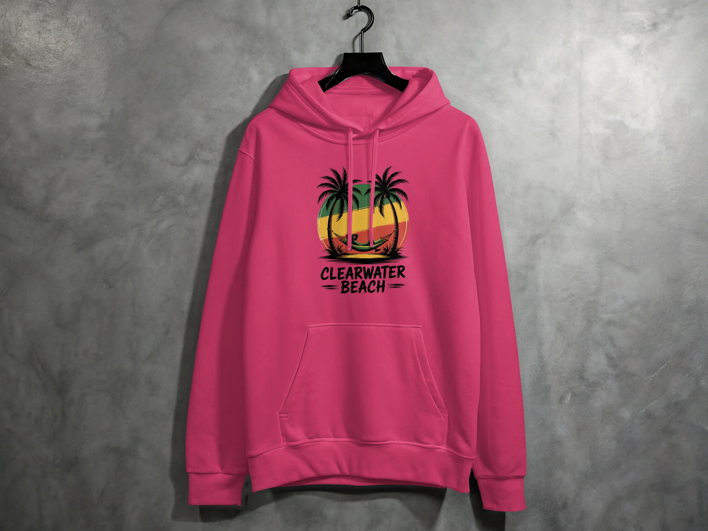 Clearwater Beach Pink Hoodie with Palm Trees product type