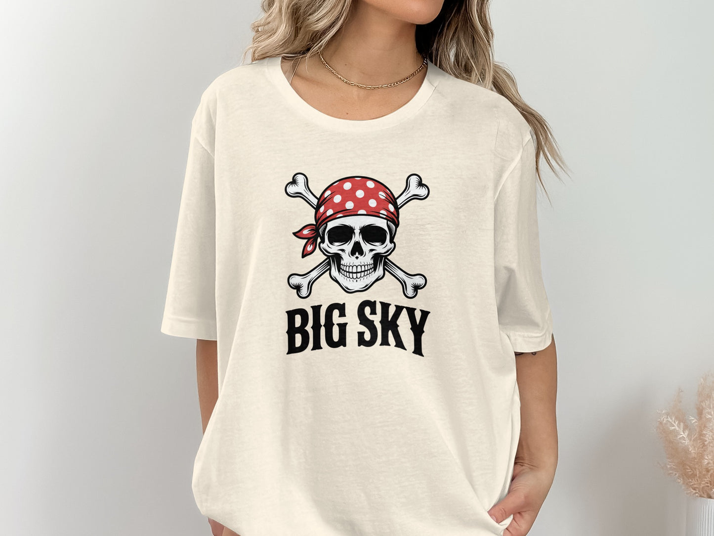 Big Sky Pirate Skull Graphic Casual T-Shirt product type