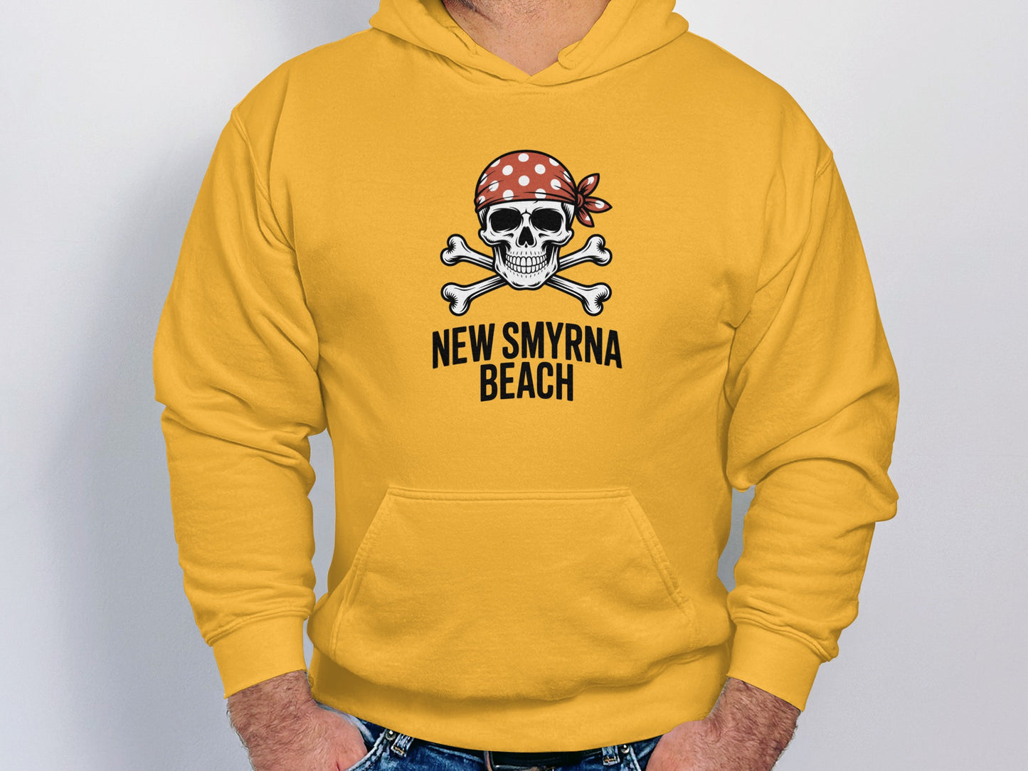 New Smyrna Beach Skull Crossbones Yellow Hoodie product
