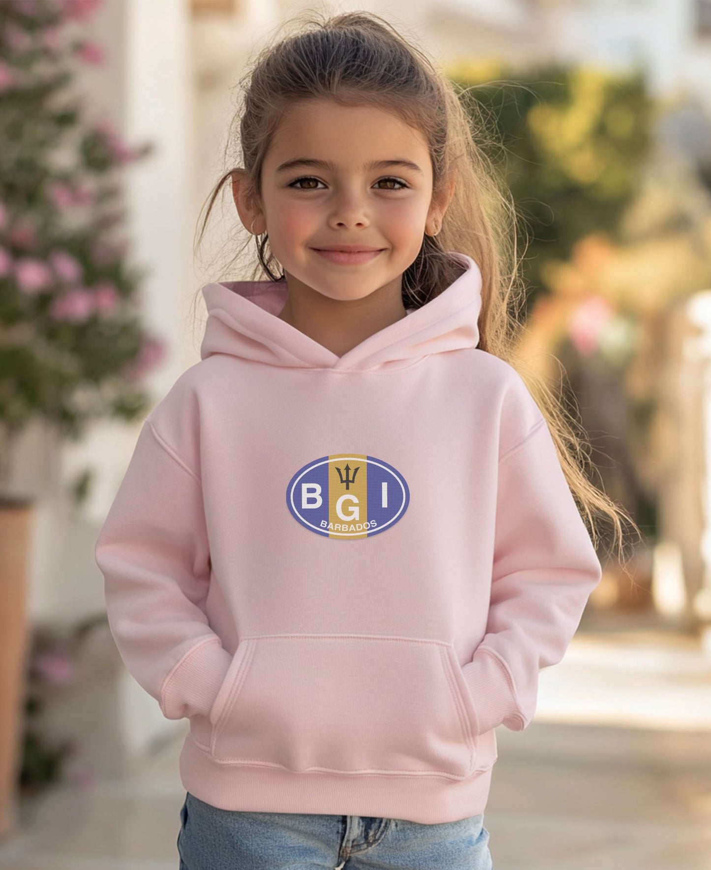 Cute Pink Hoodie with Barbados Emblem Design product type
