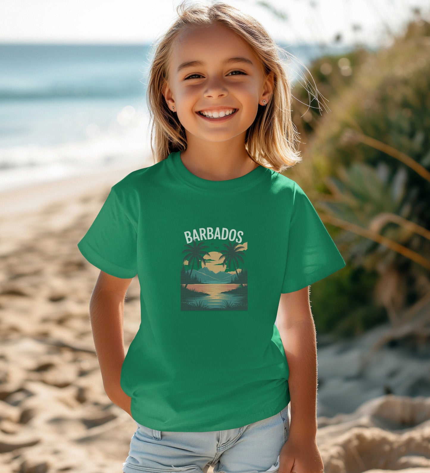 Stylish Tropical Barbados Print T-Shirt for Kids product type