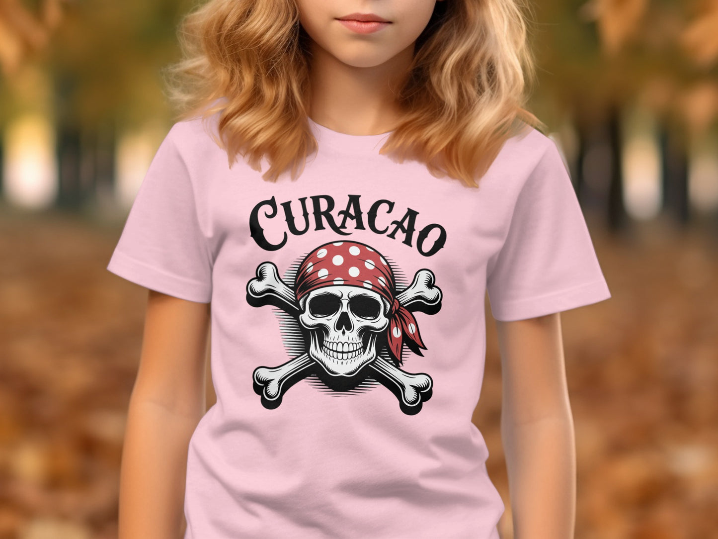 Curacao Pirate Skull Design Pink Kids Shirt Product