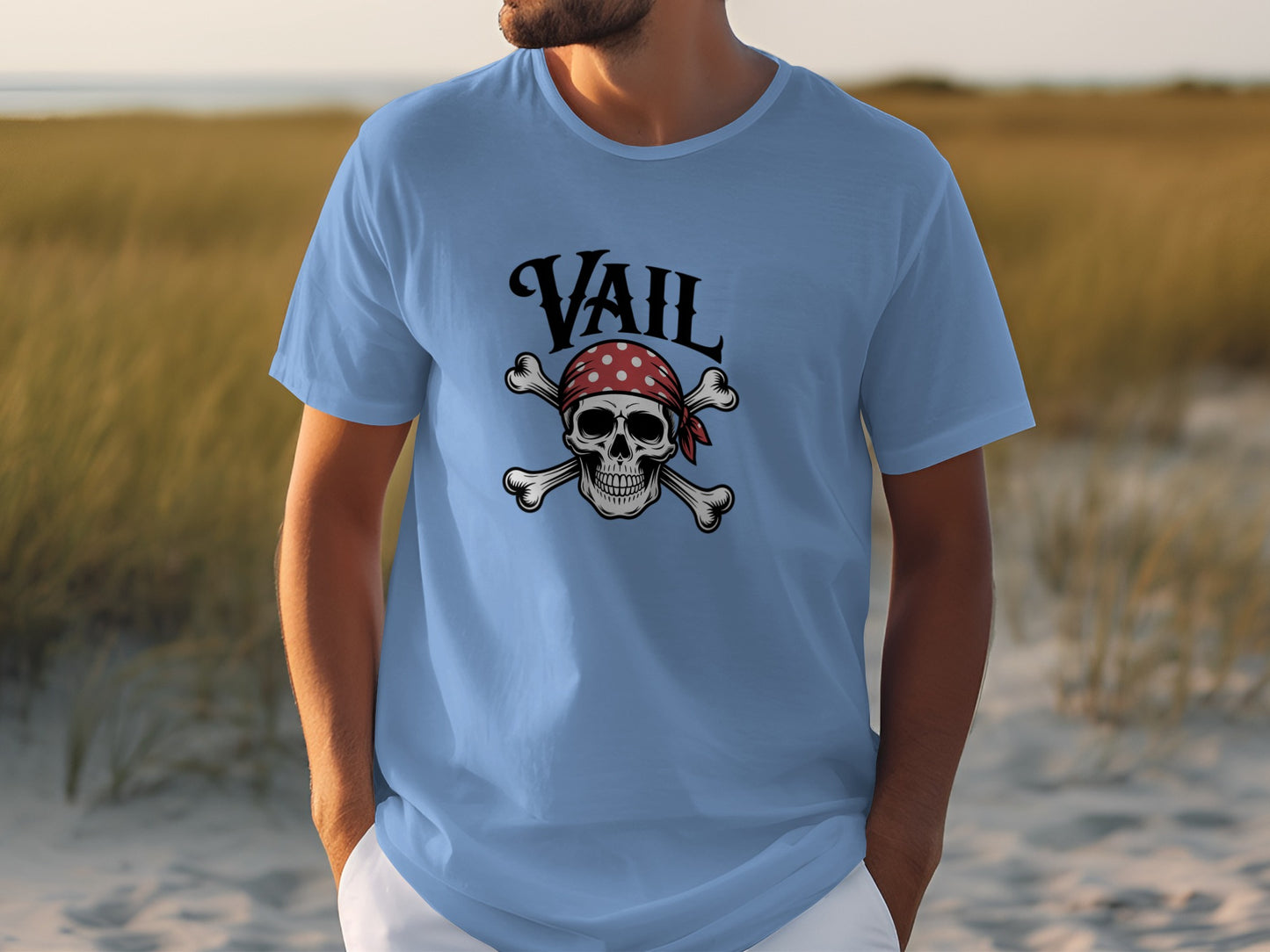 Vail Skull and Crossbones Blue Graphic T-Shirt product
