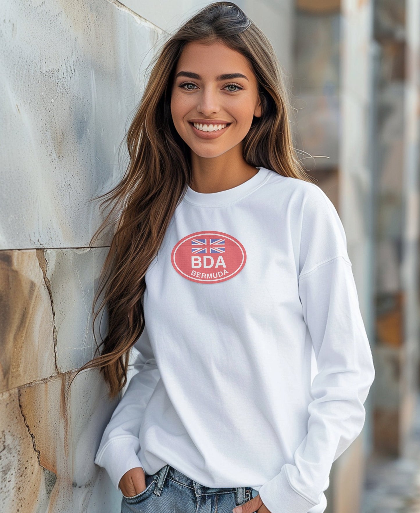Bermuda BDA graphic on white long sleeve shirt product type
