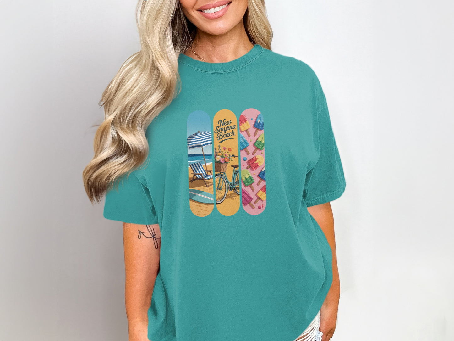 New Summer Beach Graphic Teal Casual Tee product