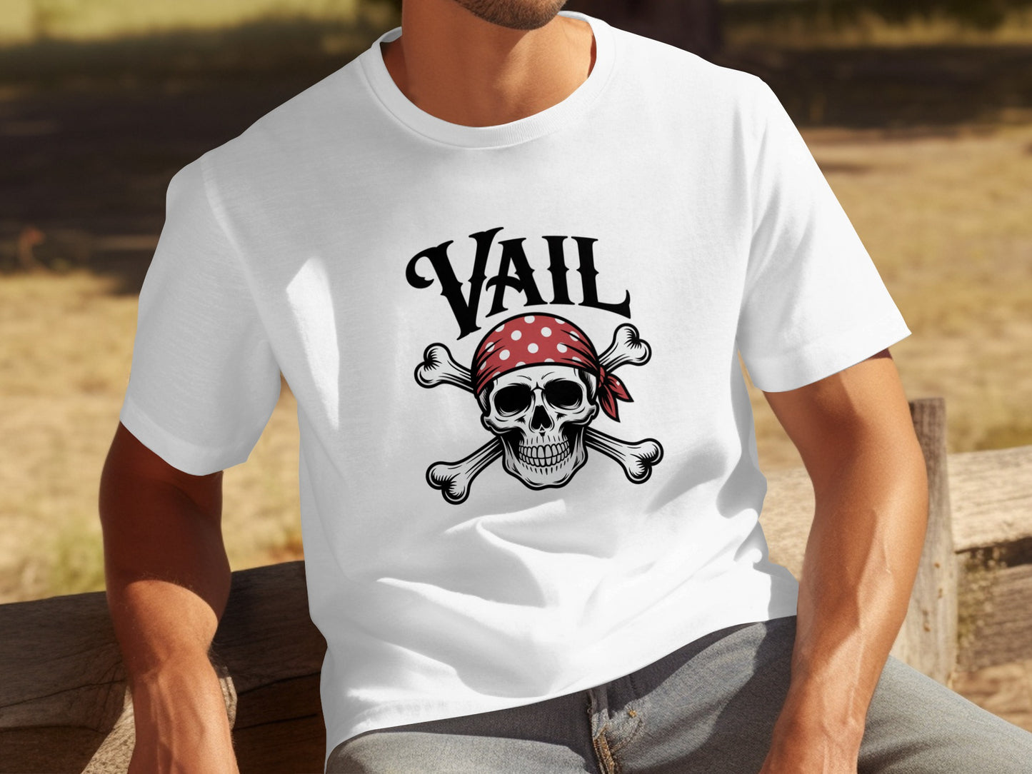 Vail Skull and Crossbones Design White T-Shirt product type