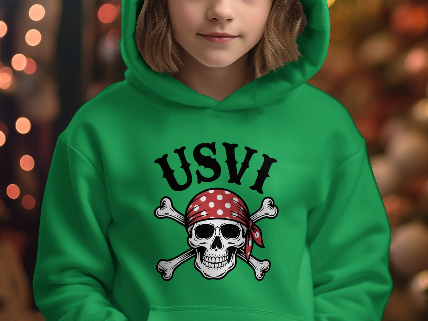 Pirate Skull Design on Green USVI Hoodie product