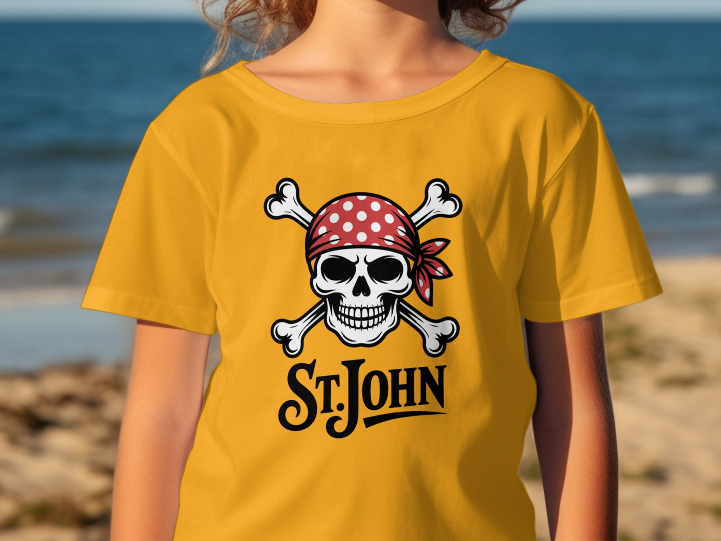 St. John Pirate Skull Graphic Yellow T-Shirt product