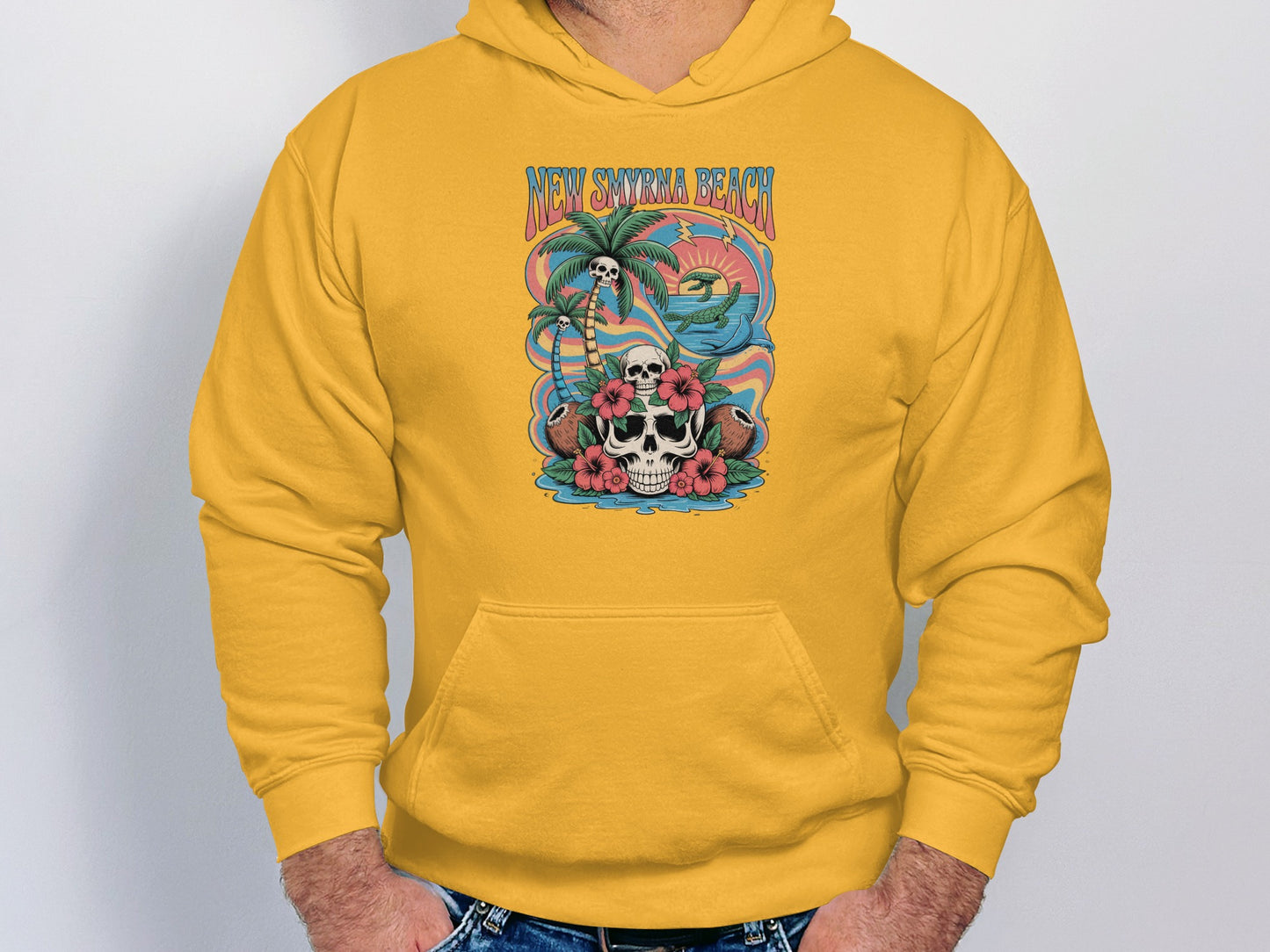 New Smyrna Beach Skull and Flowers Hoodie product