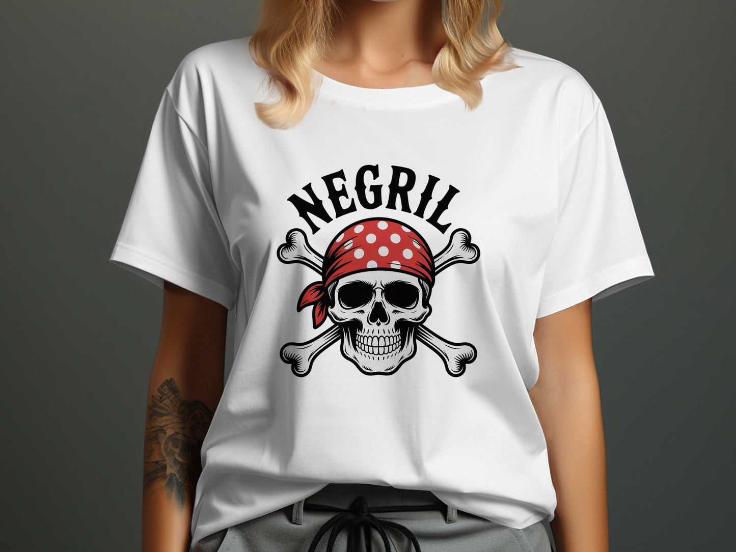 Negril Pirate Skull Graphic White T-Shirt product