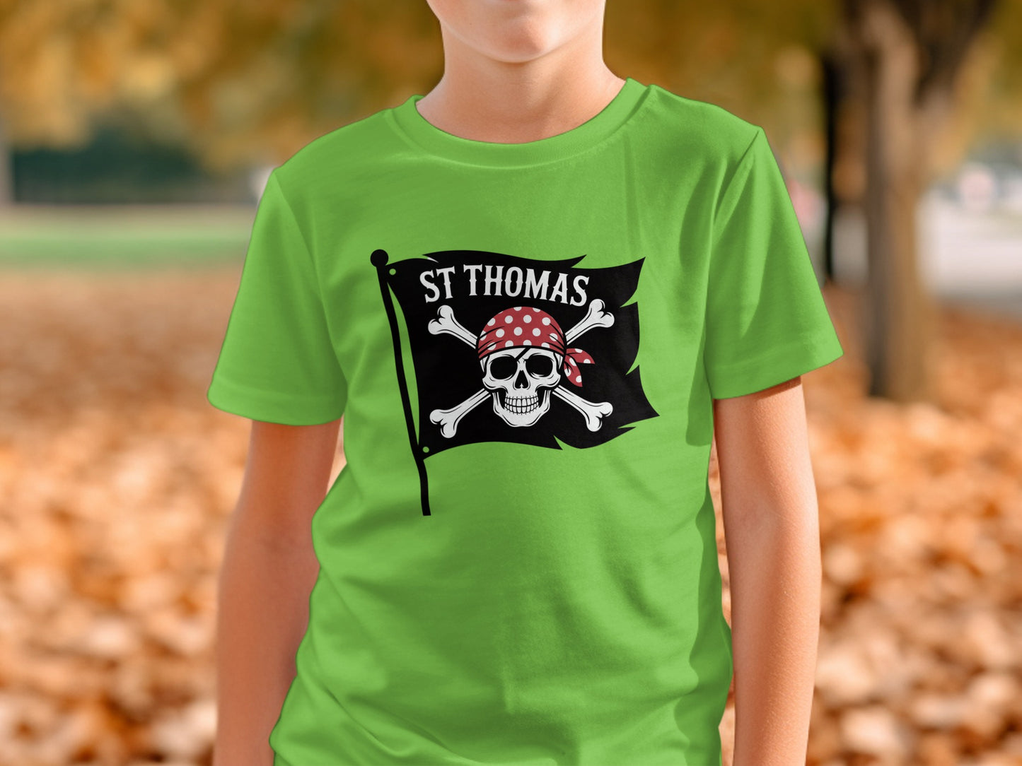 Green T-Shirt with St Thomas Skull and Crossbones product type