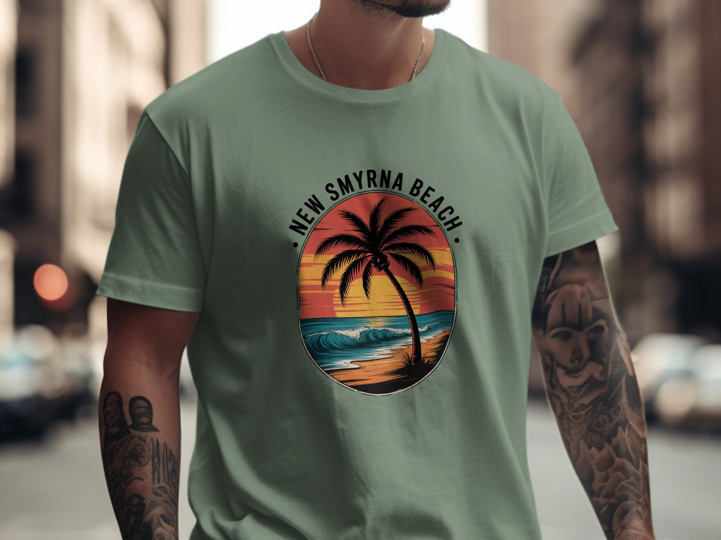 New Smyrna Beach graphic sunset design T-shirt product