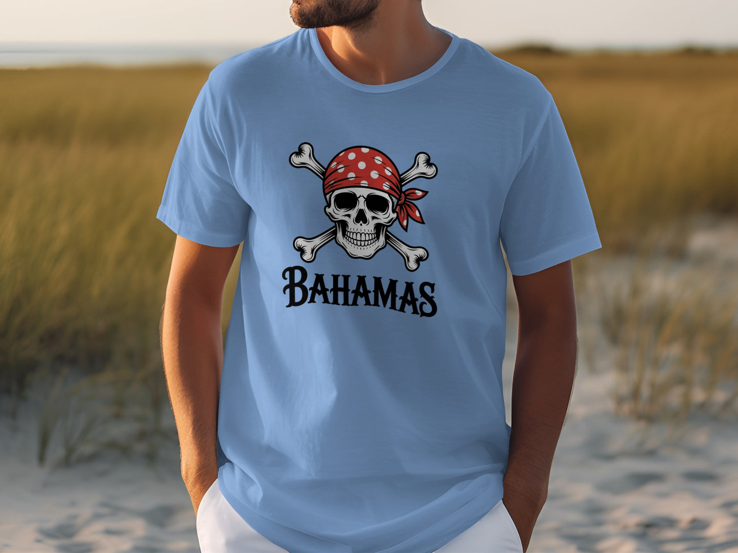 Bahamas Pirate Skull Casual Graphic T-Shirt product