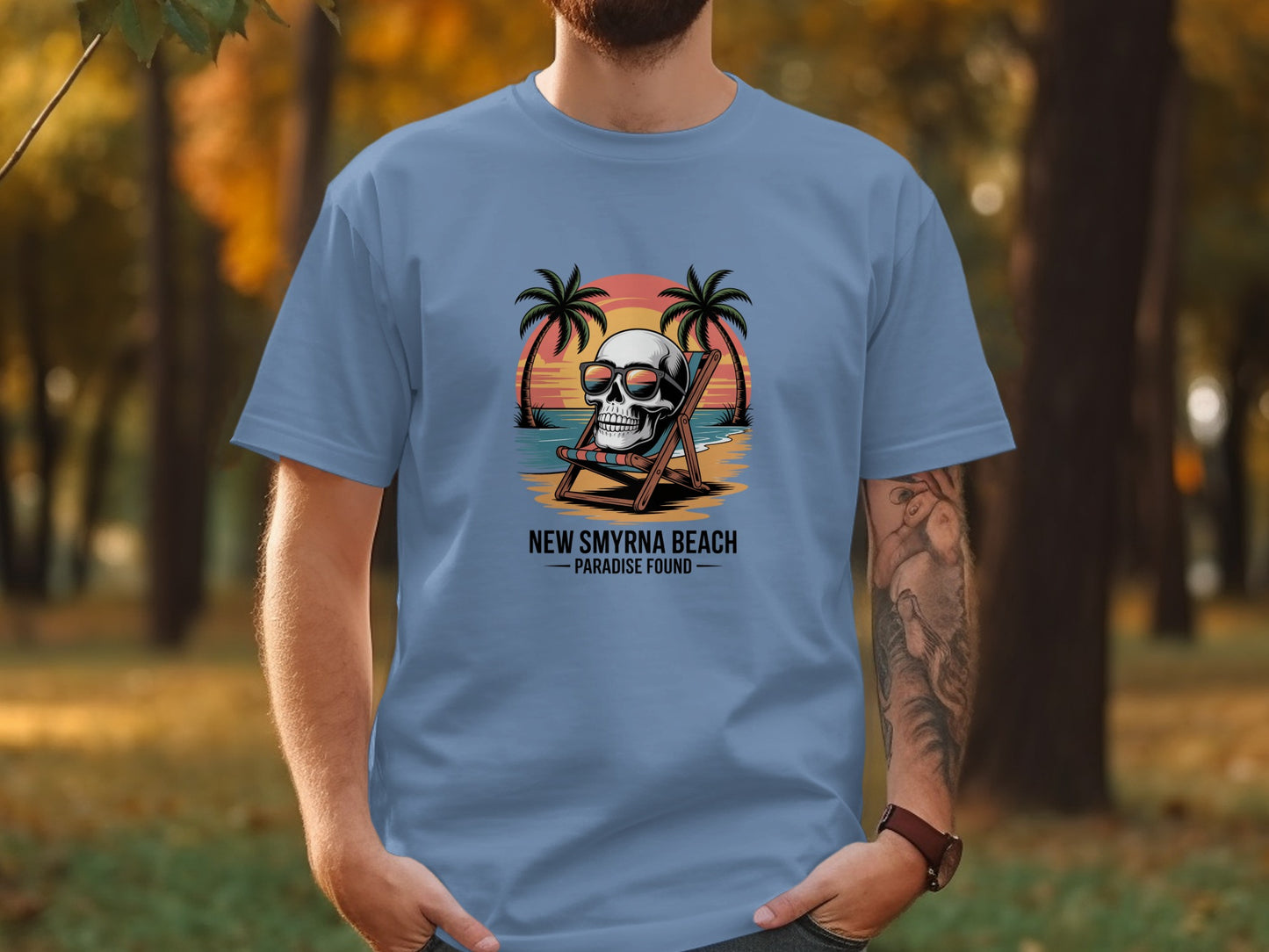 New Smyrna Beach Paradise Found Skull T-Shirt product