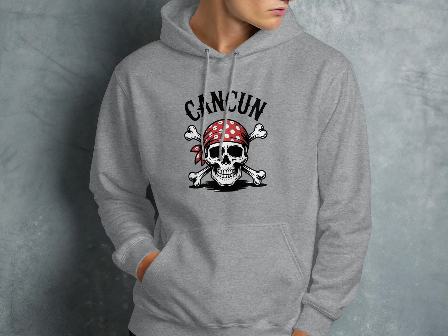 Cancun Pirate Skull Printed Grey Hoodie product