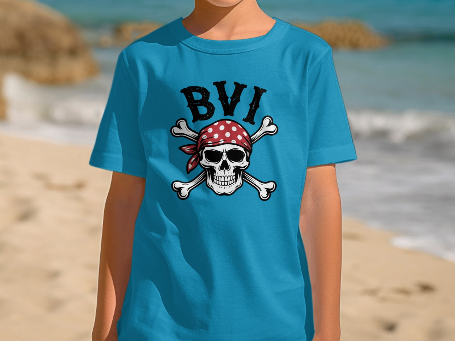 BVI Pirate Skull and Crossbones Blue T-Shirt product type