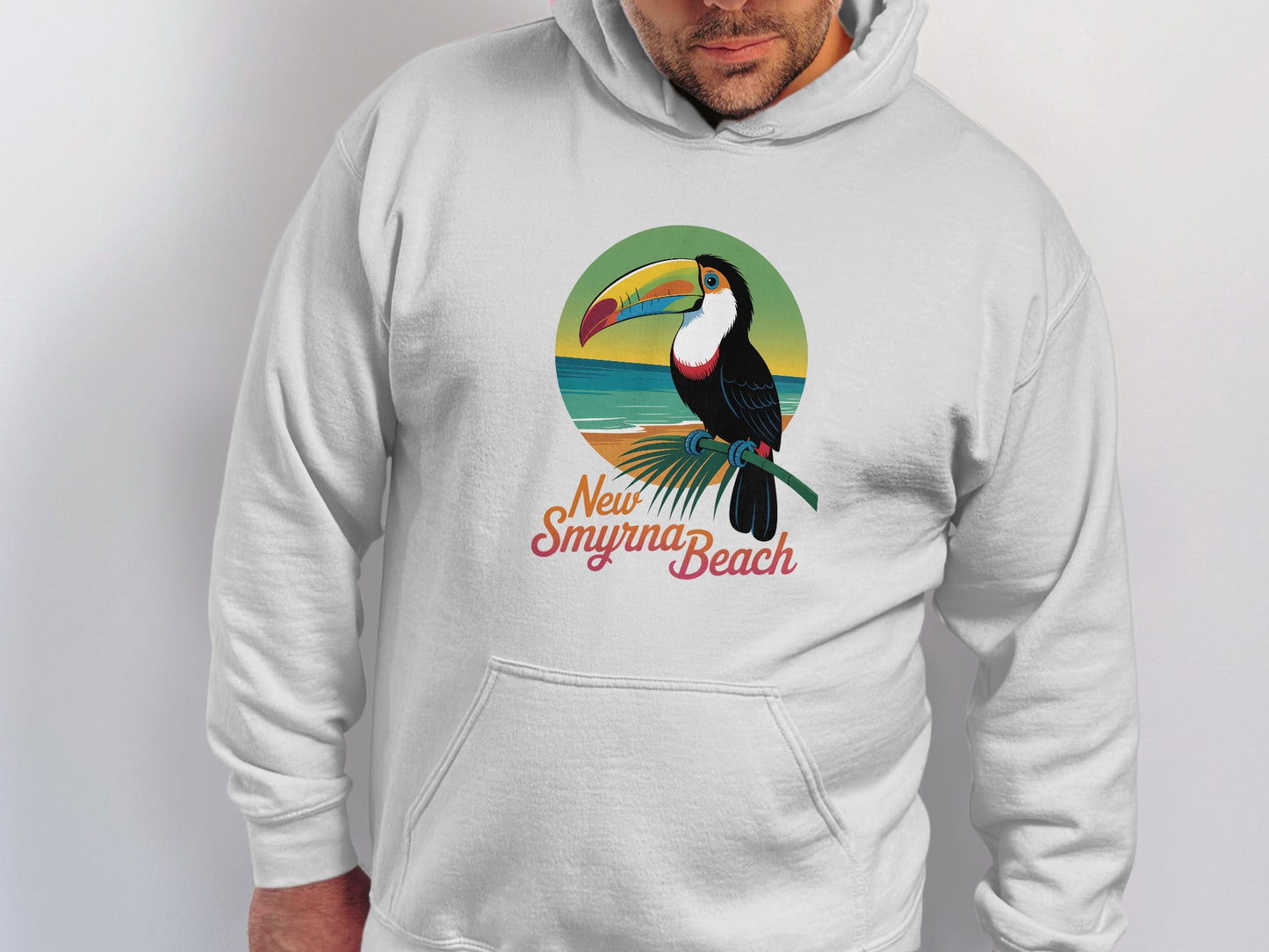 New Smyrna Beach Toucan Print White Hoodie product