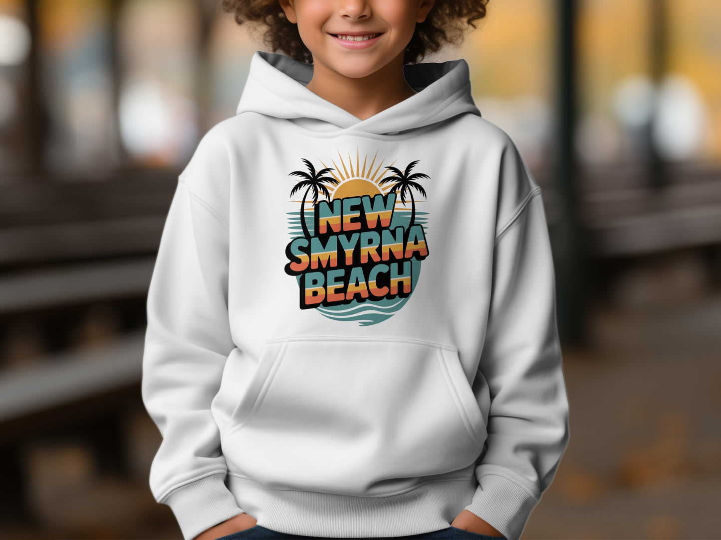 New Smyrna Beach Hoodie with Retro Palm Trees product