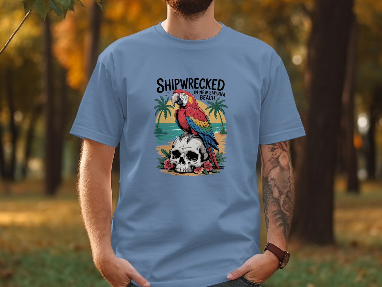 Shipwrecked Parrot Skull Beach Tee Shirt product type