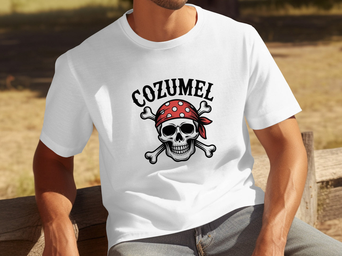 Cozumel Skull Red Bandana Pirate Graphic Tee product