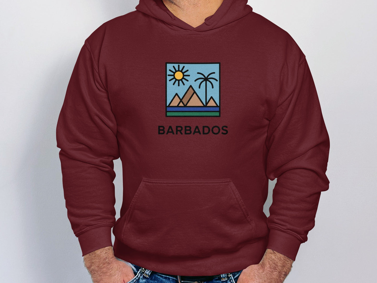 Barbados Graphic Hoodie with Palm Tree and Mountains product type