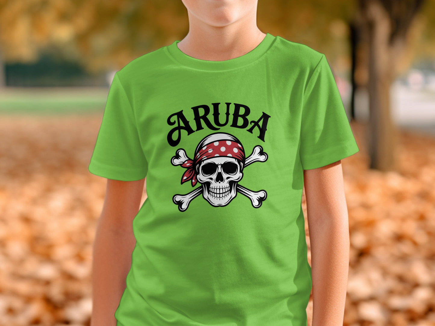 Aruba Skull Graphic Green Pirate T-Shirt for Kids product type
