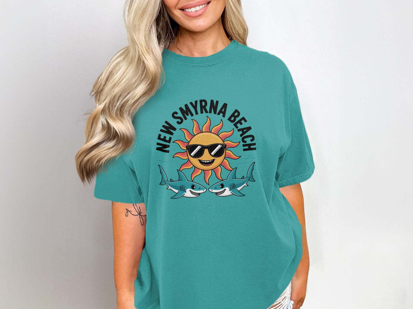 New Smyrna Beach Sun and Sharks Print T-Shirt product