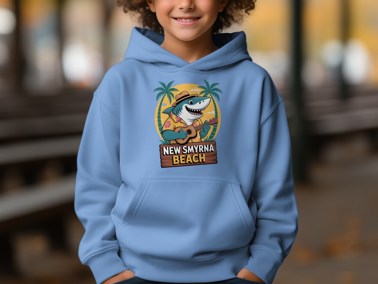 New Smyrna Beach Hoodie with Shark and Palm Trees product type