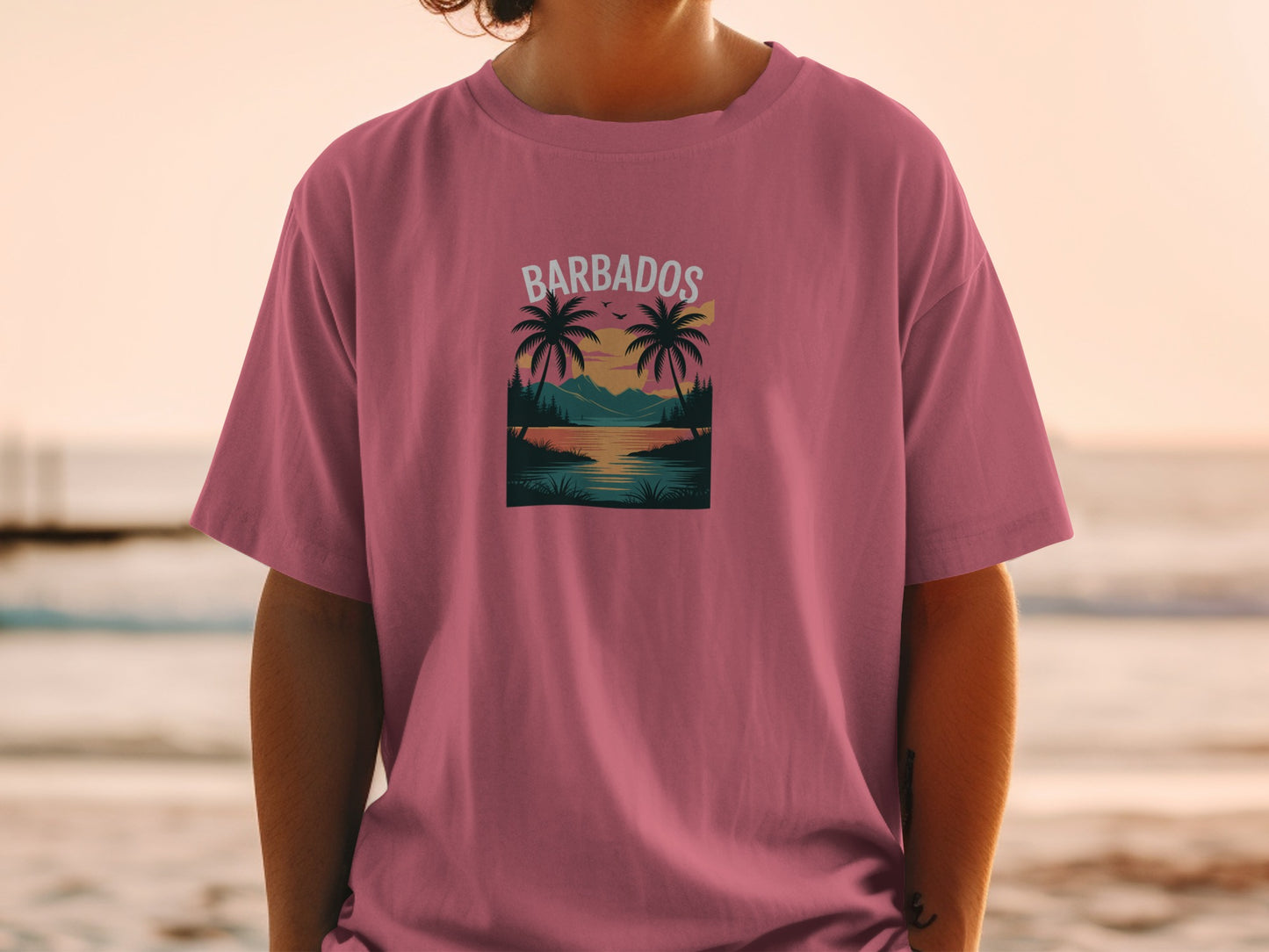 Stylish Casual Barbados Beach Sunset Print Shirt product