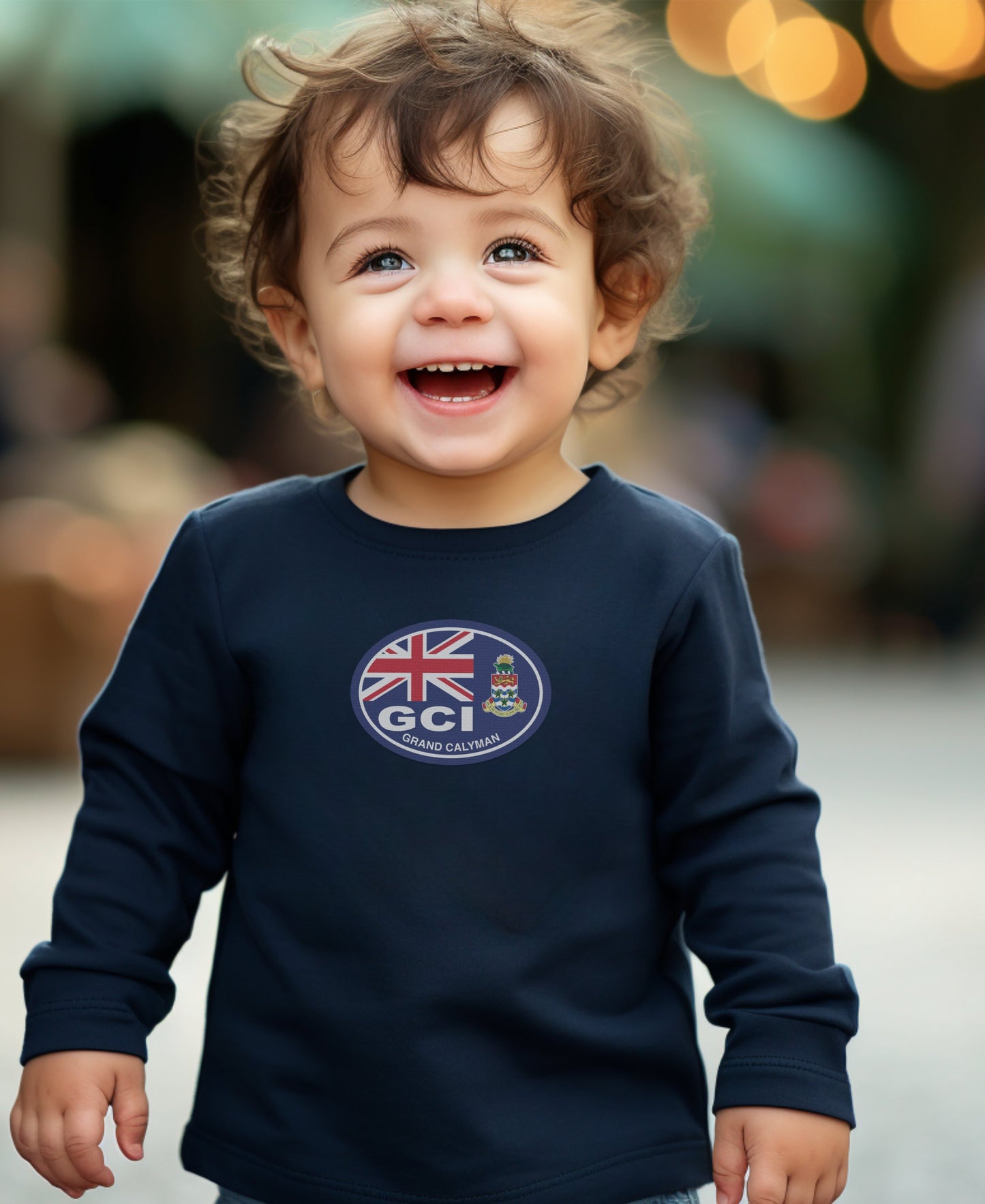 Adorable Smiling Toddler Wearing Grand Cayman CI Product
