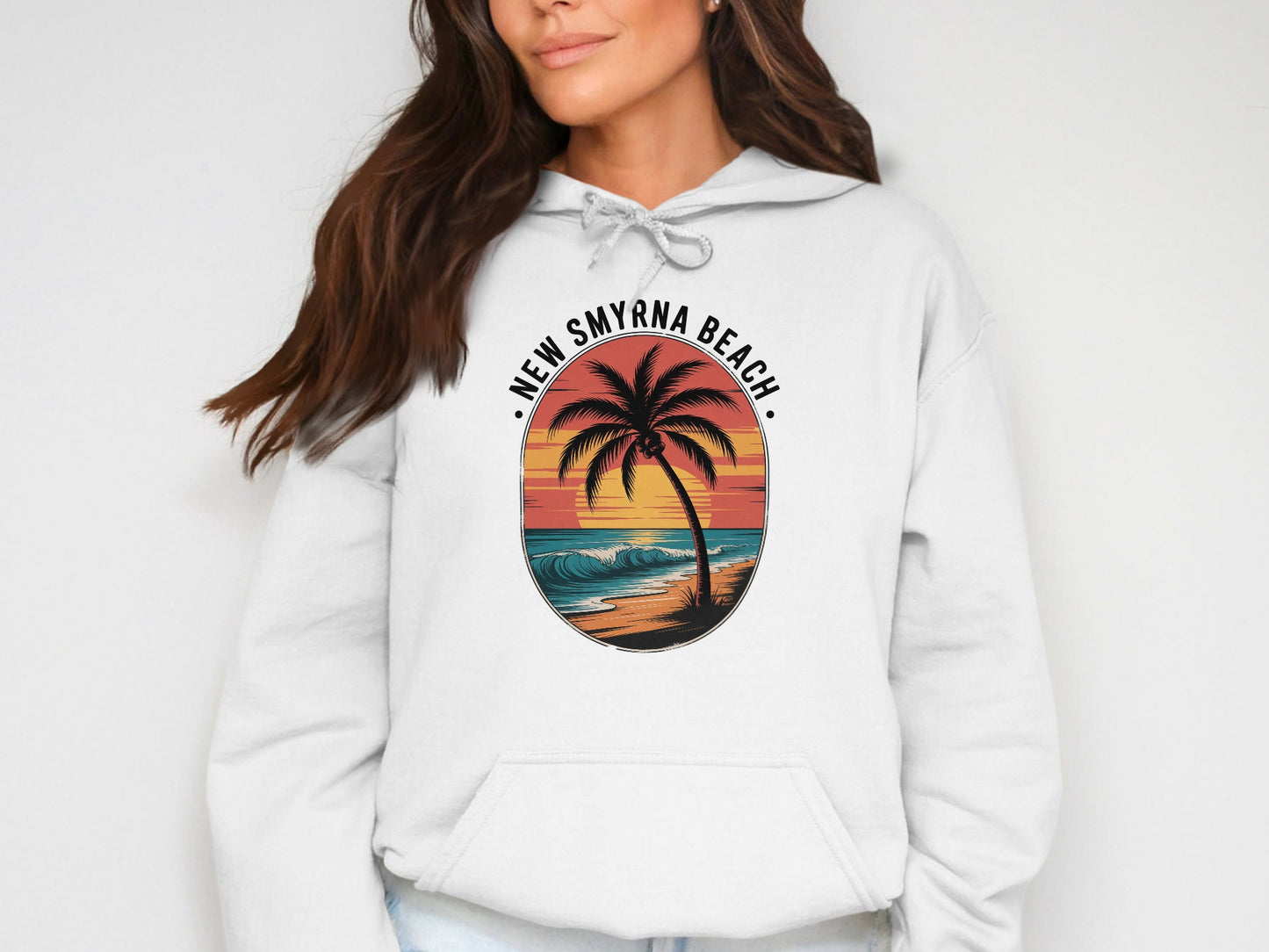 New Smyrna Beach Hoodie with Palm Tree Graphic product type