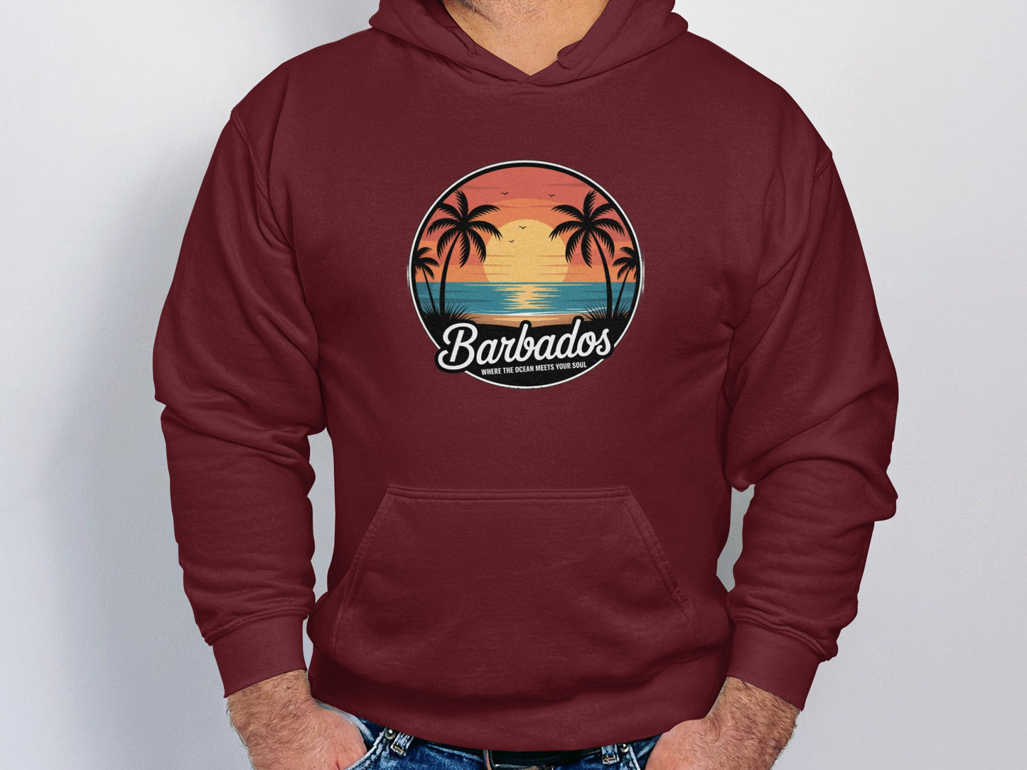 Barbados Sunset Print on Maroon Hoodie product type