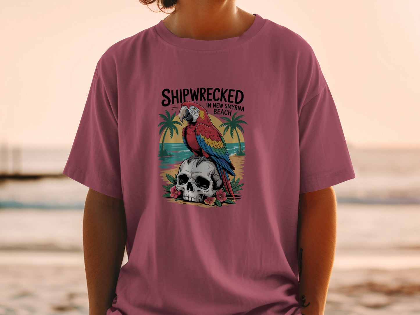Shipwrecked New Smyrna Beach Skull Parrot Graphic T-shirt product