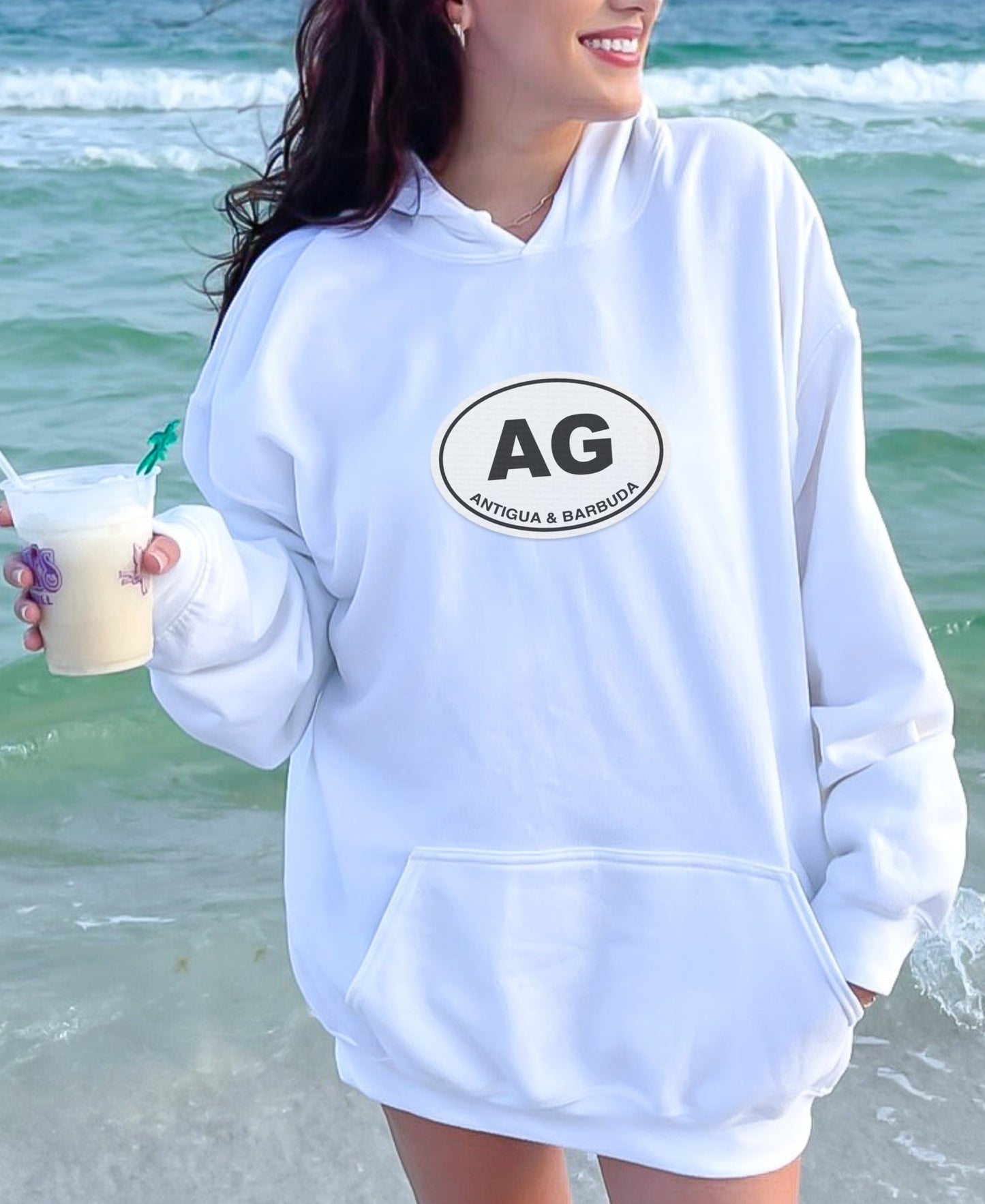 Antigua Barbuda AG Print White Hoodie product type