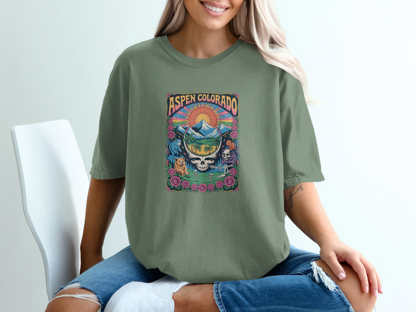Aspen Colorado Skull and Mountains Graphic T-Shirt product