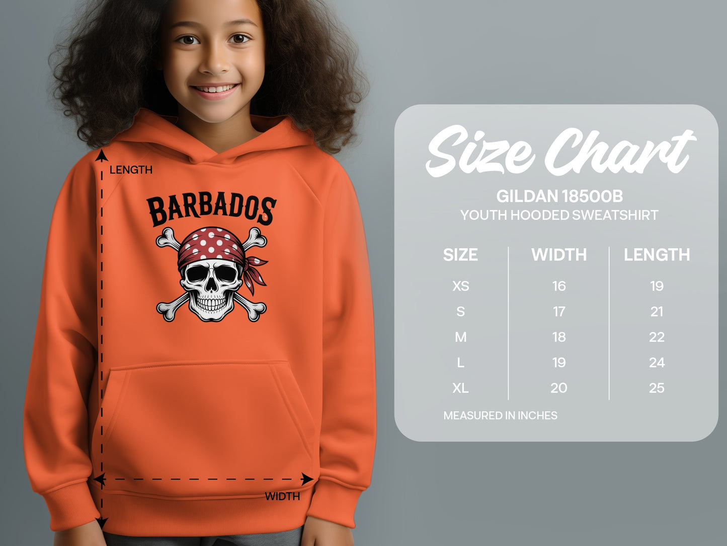 Barbados Skull Printed Graphic Youth Hooded Sweatshirt product