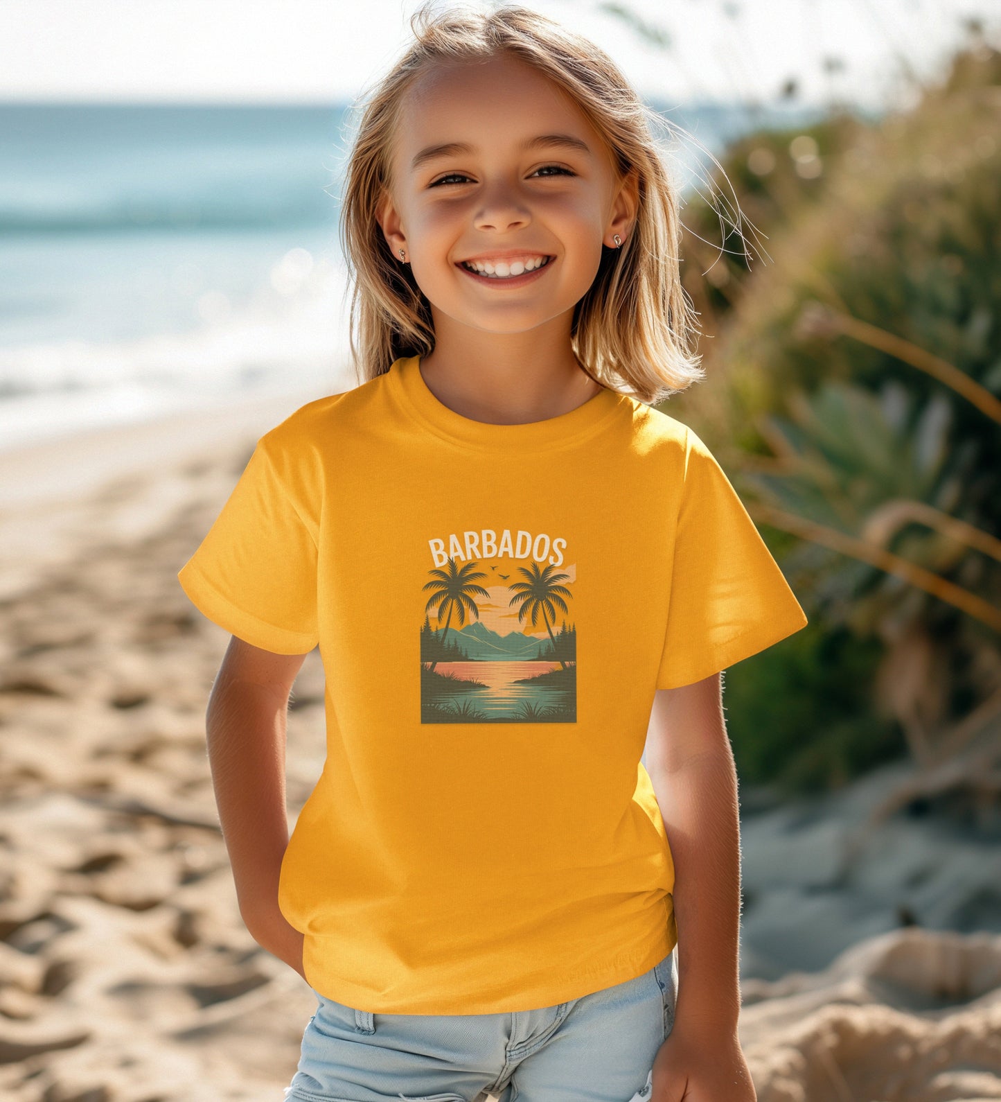 Barbados Sunset Design Yellow Kids T-Shirt product