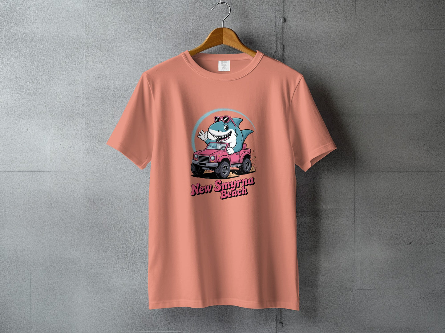 New Smyrna Beach Shark Driving Pink Car T-shirt product