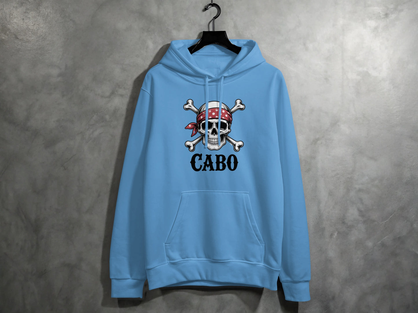 Blue Hoodie with Skull and Bandana Print product