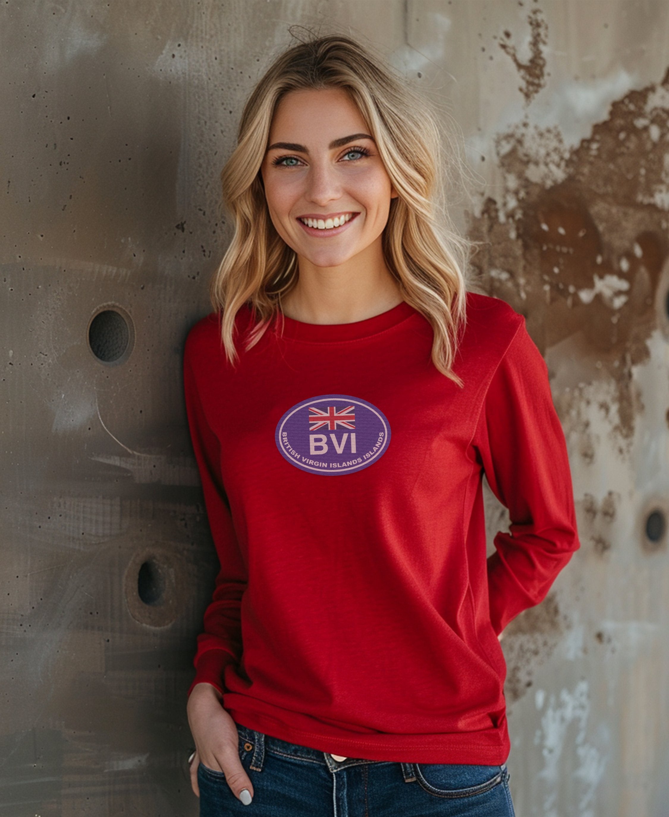 Stylish Red BVI Long Sleeve Shirt Casual Top Product