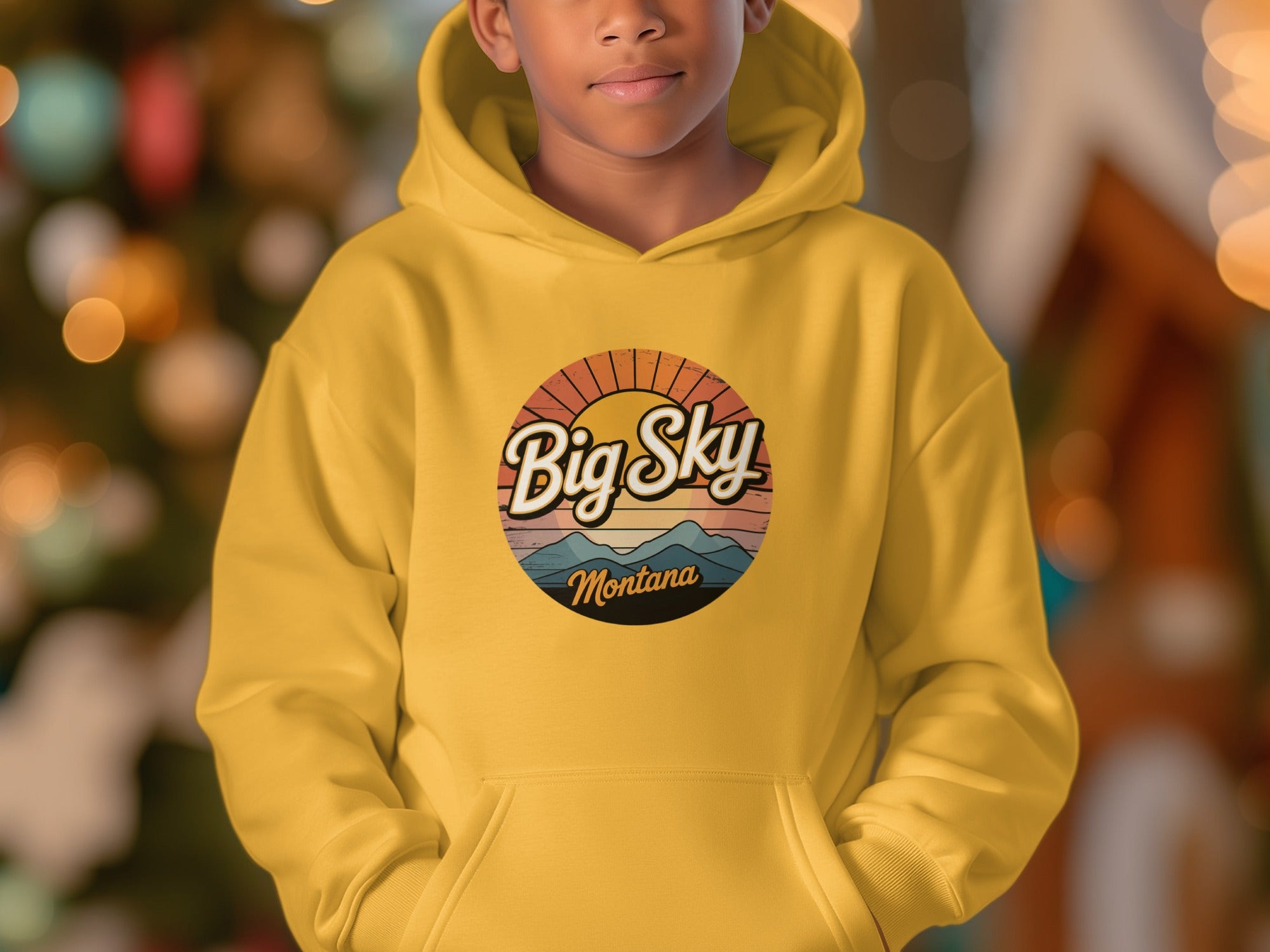 Big Sky Montana Hoodie with Sunset Mountain Design