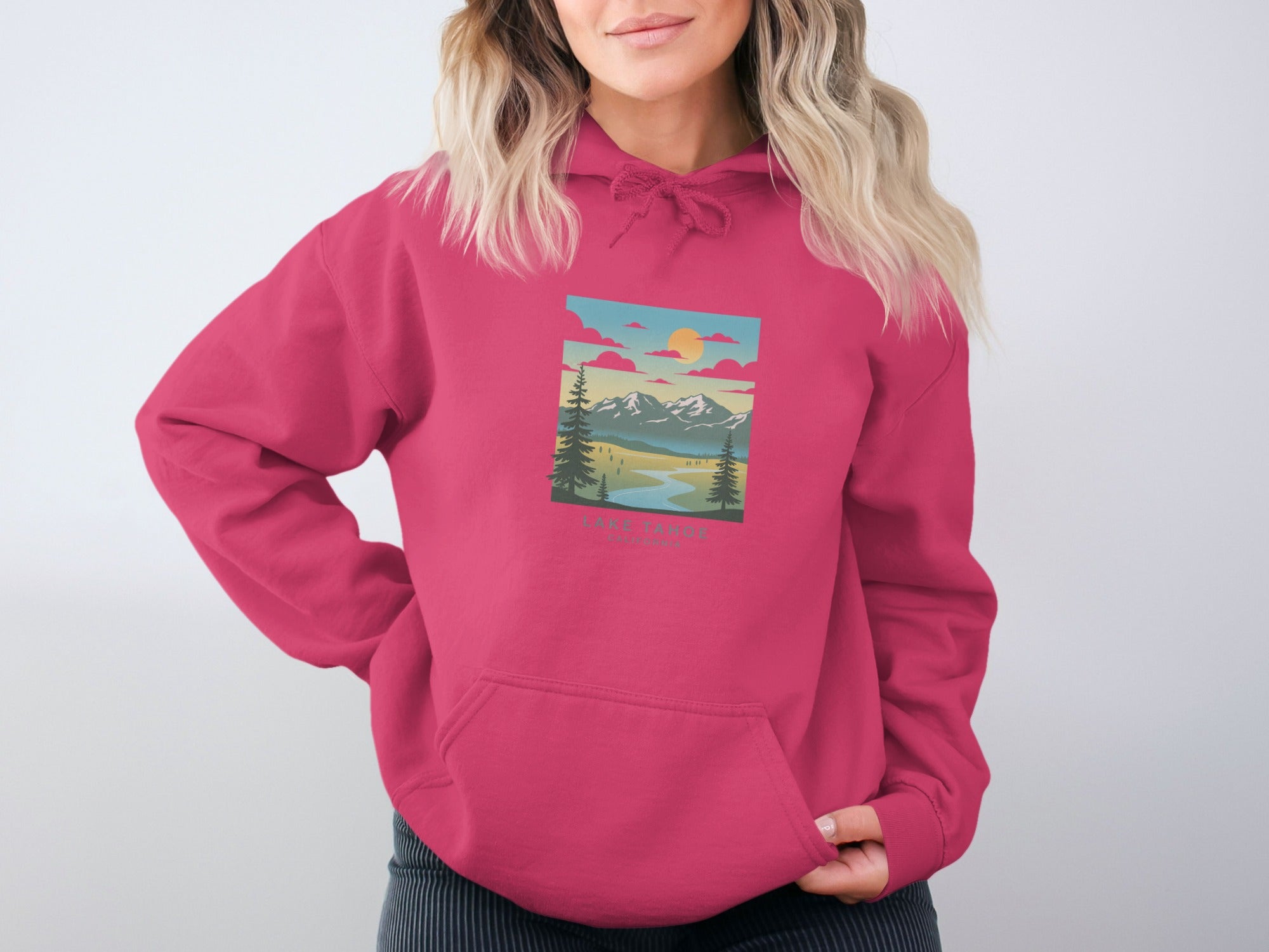 Vibrant Hoodie with Stunning Mountain and Sunset Design