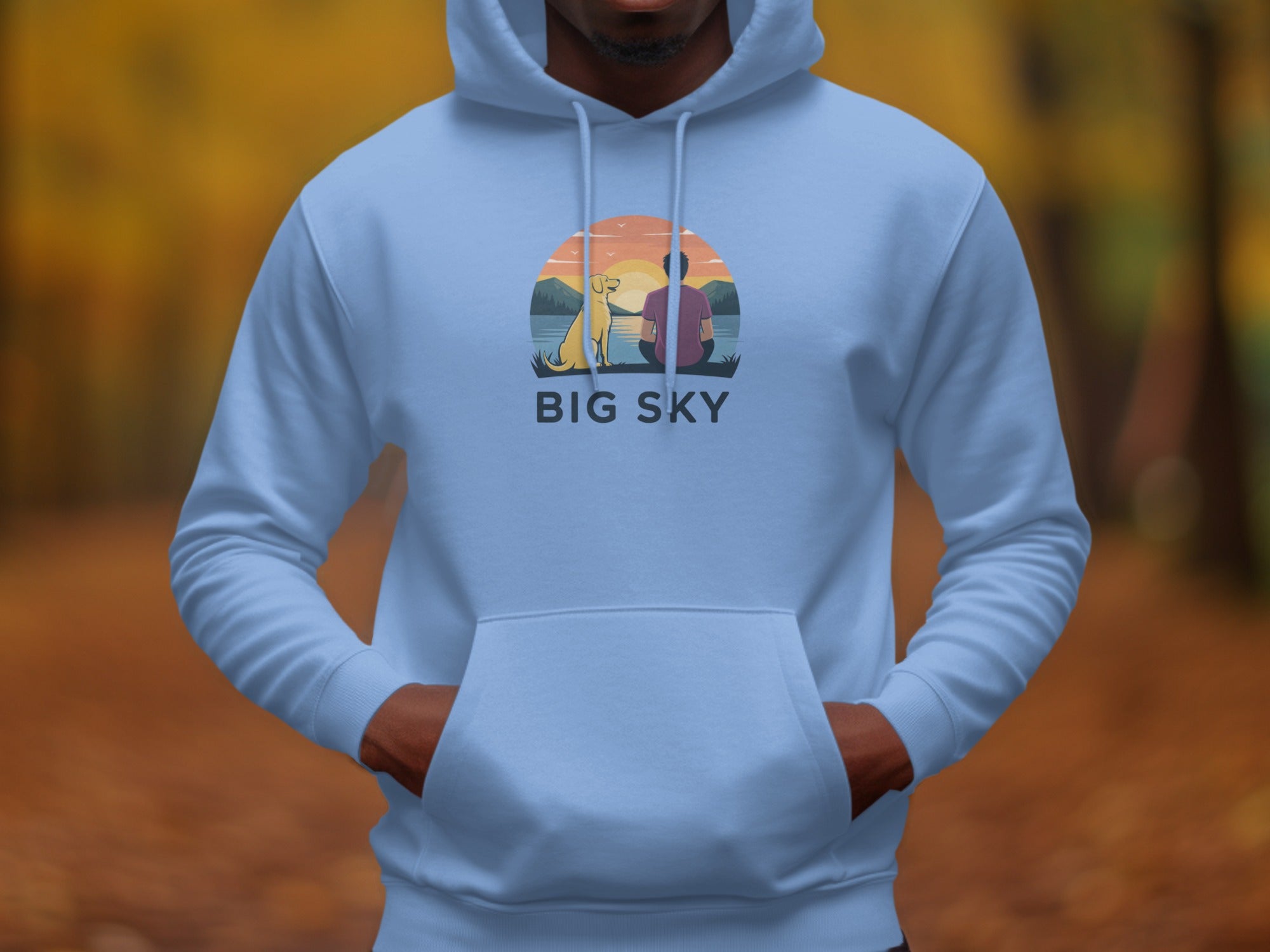 Big Sky Hoodie with Sunset and Dog Print Design