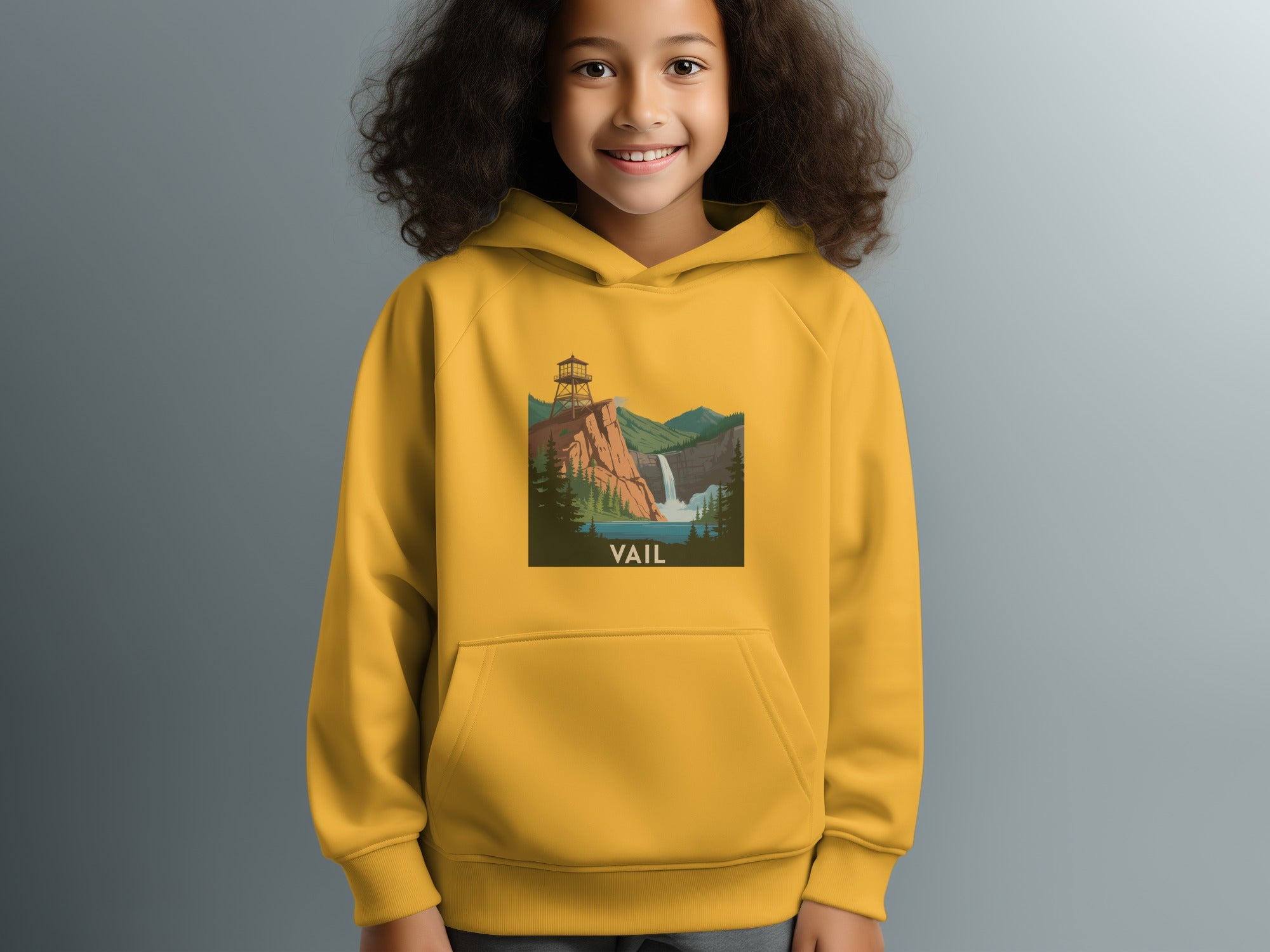 Vibrant Yellow Hoodie for Kids with Vail Mountain Print