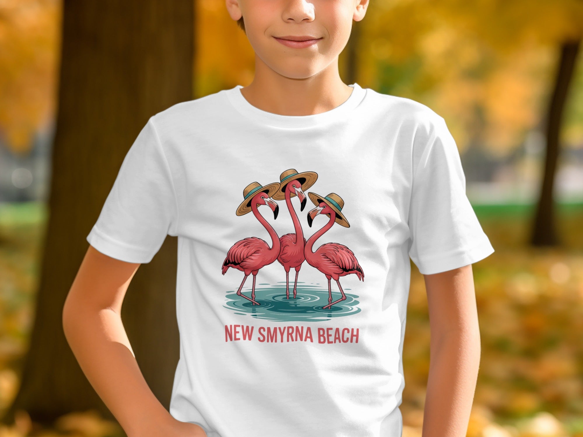 Flamingos in Hats Graphic New Smyrna Beach T-Shirt product